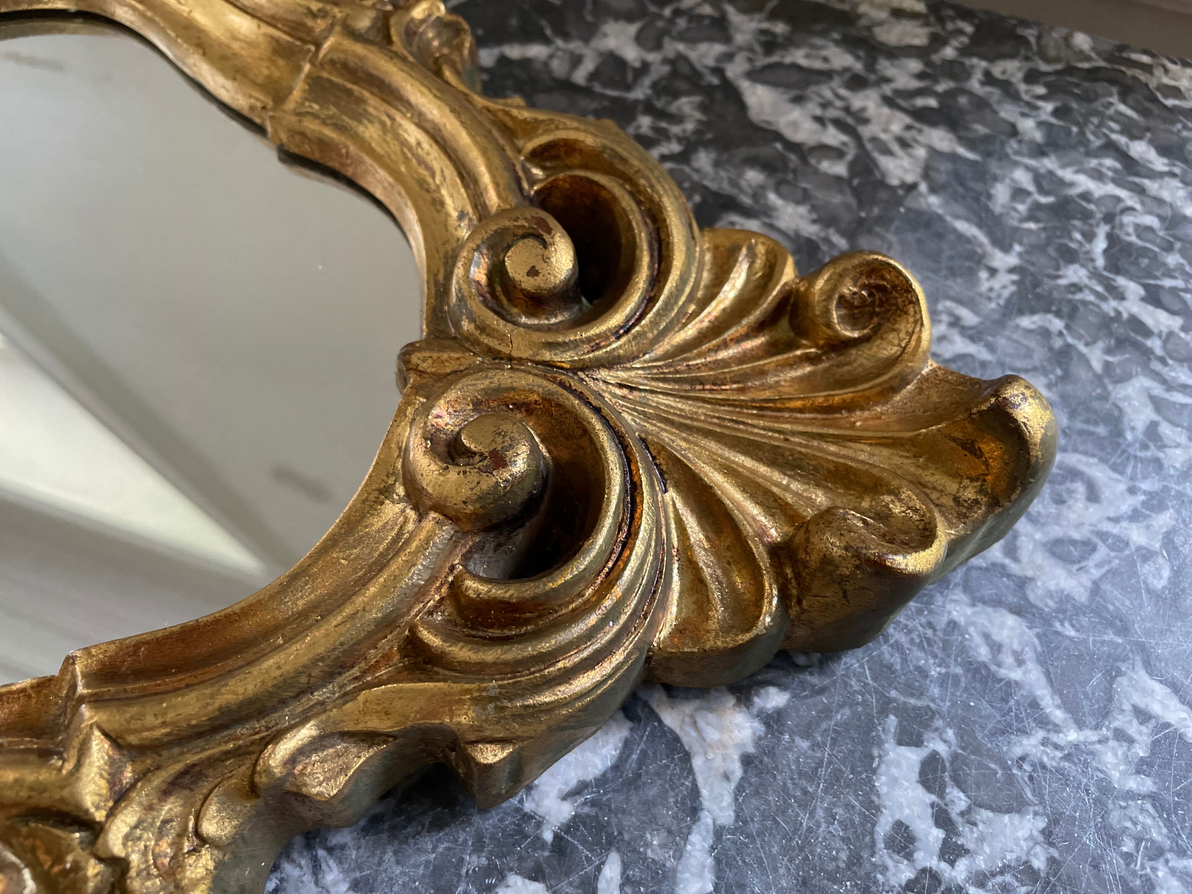 Golden mirror decorated with rose 60s - 43x23cm