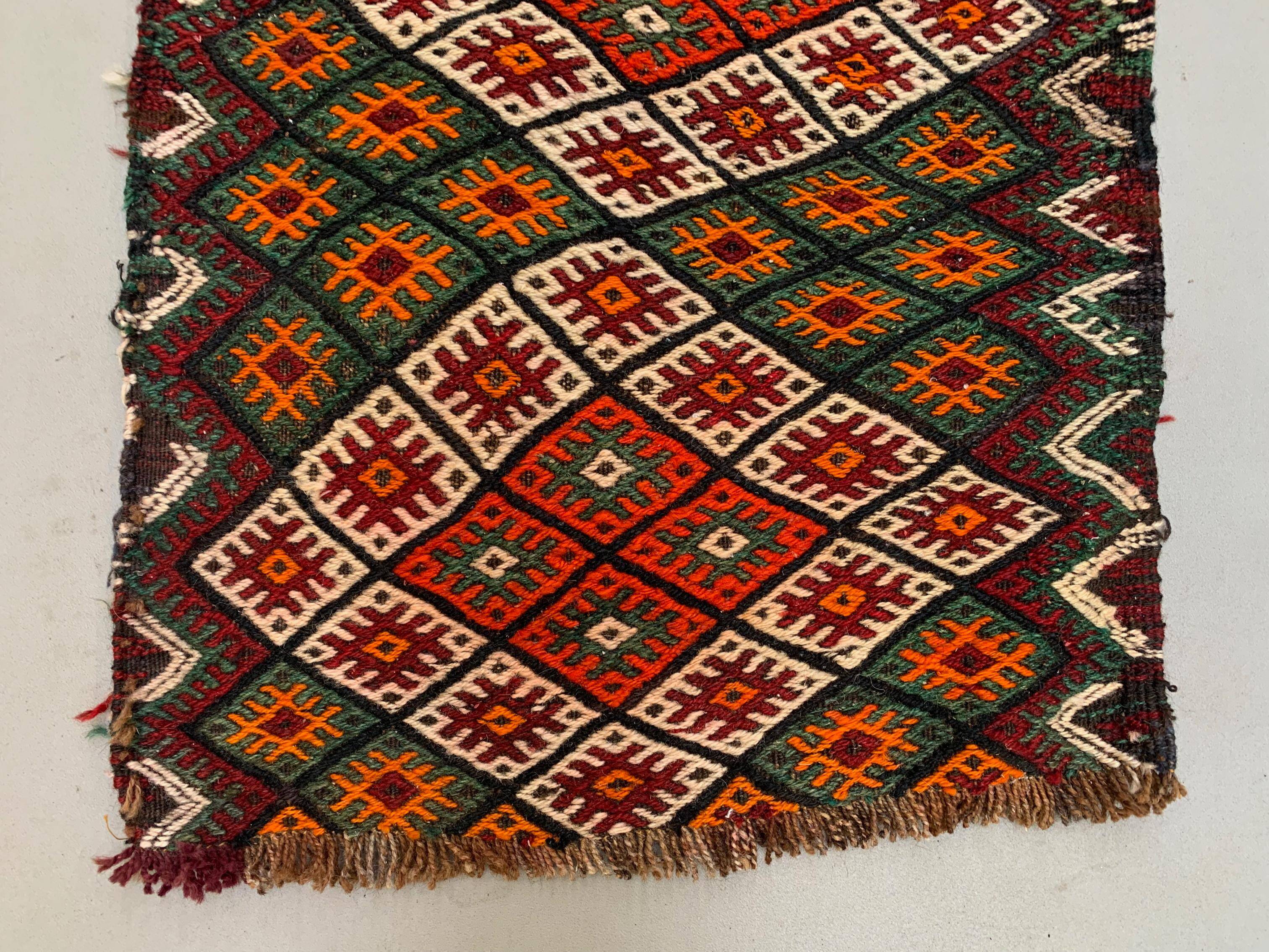 Vintage Turkish Mini Kilim 97x59 cm Wool Small Kelim Runner, shabby Chic