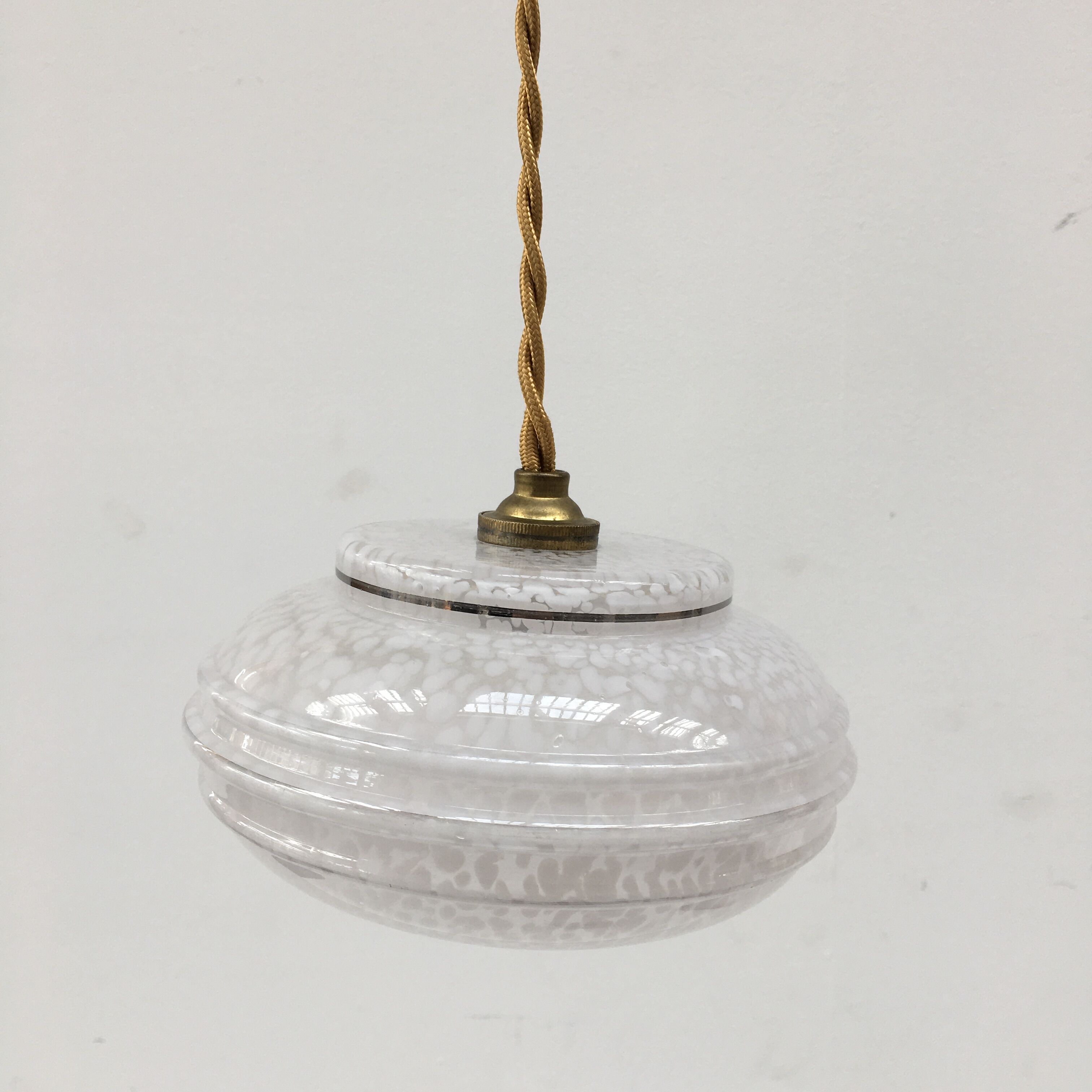 Pair of white clichy glass pendant lamps