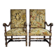Pair of antique carved wooden armchairs – Figurative upholstery