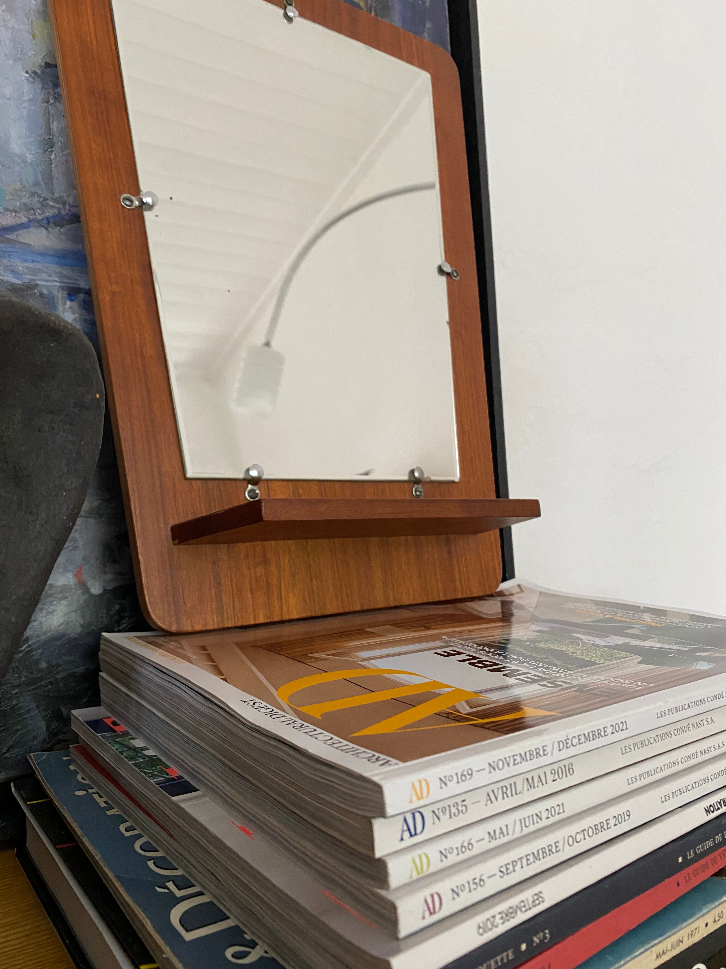 Vintage free-form teak entrance mirror 50s