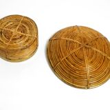 A pair of beautiful Italian Mid Century Modern bamboo bowls with brass rims