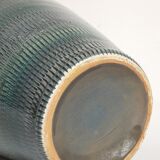 Oblong ceramic vase sacrificed with blue enamel