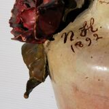 Signed polychrome terracotta vase dating from 1892, art nouveau (h.75cm) rare