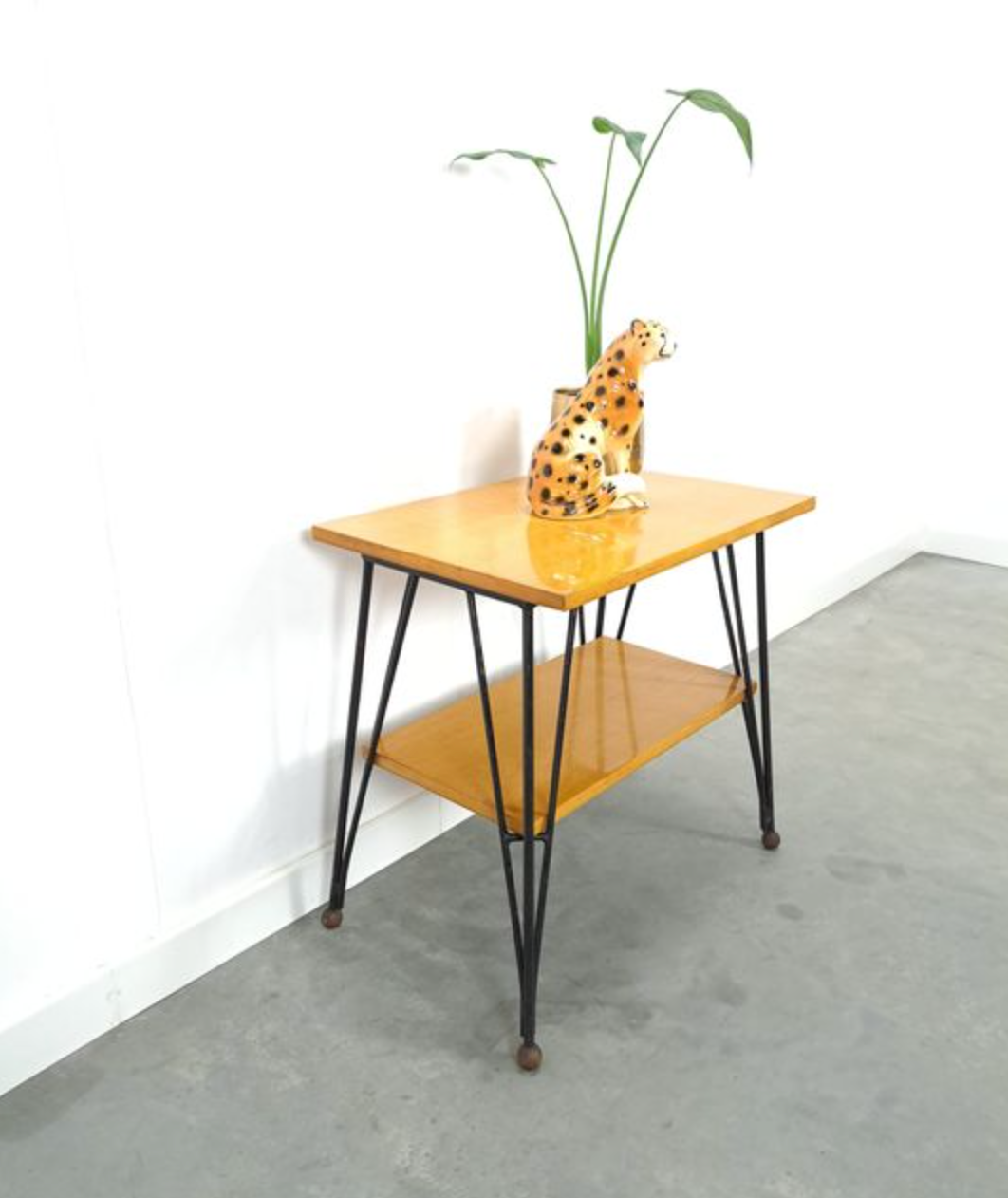 Vintage veneer table with steel legs