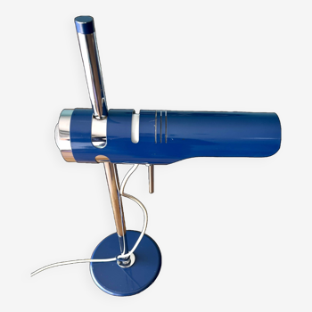 Retro Table Lamp from the 1970s: Articulated Arm, Swivel Shade, Electric Blue Enamel for space age d