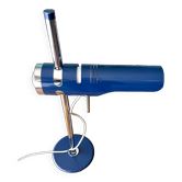 Lampe de table rétro des années 1970 : bras articulé, abat-jour pivotant, émail bleu électrique pour l'ère spatiale d