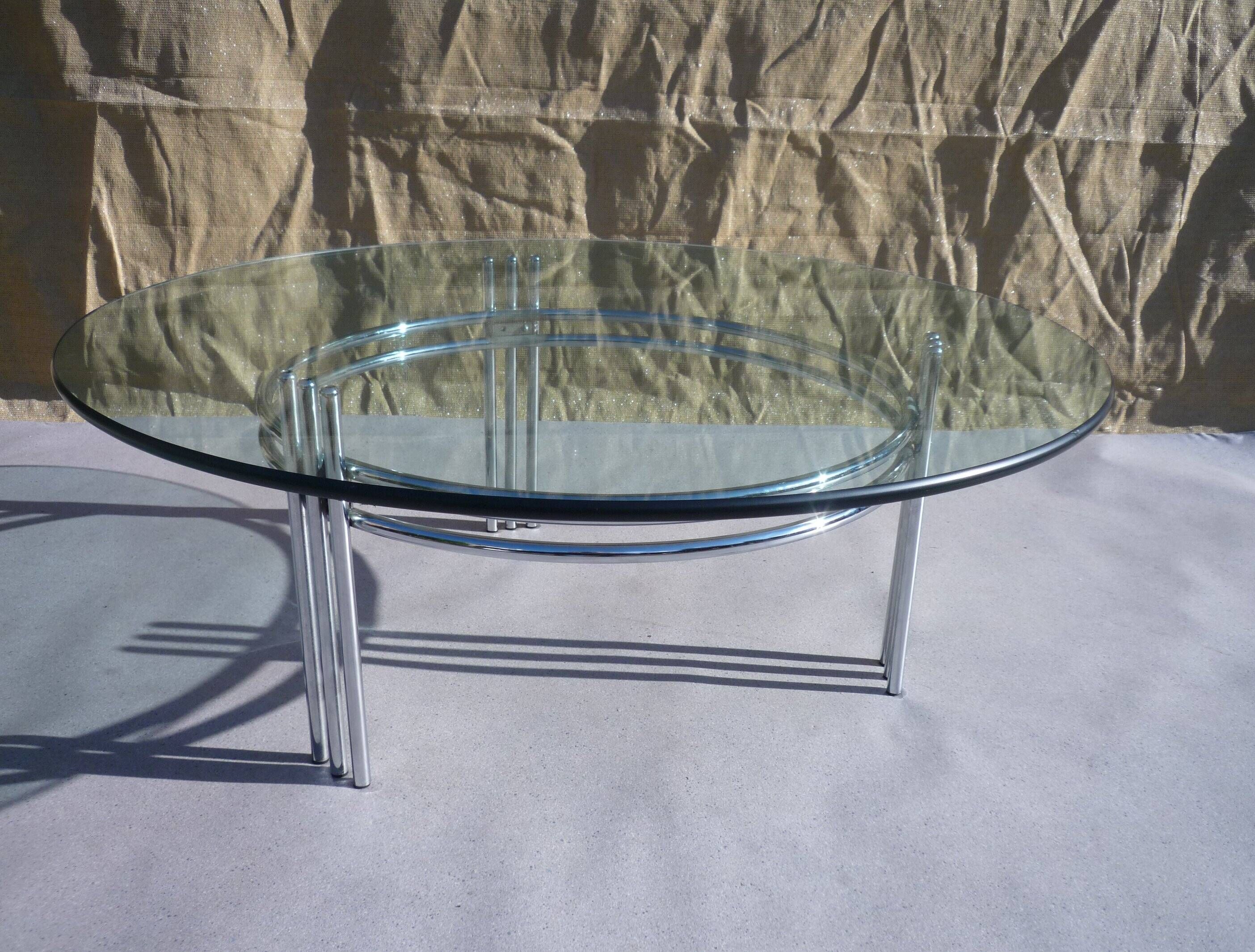 Chrome and glass tripod coffee table