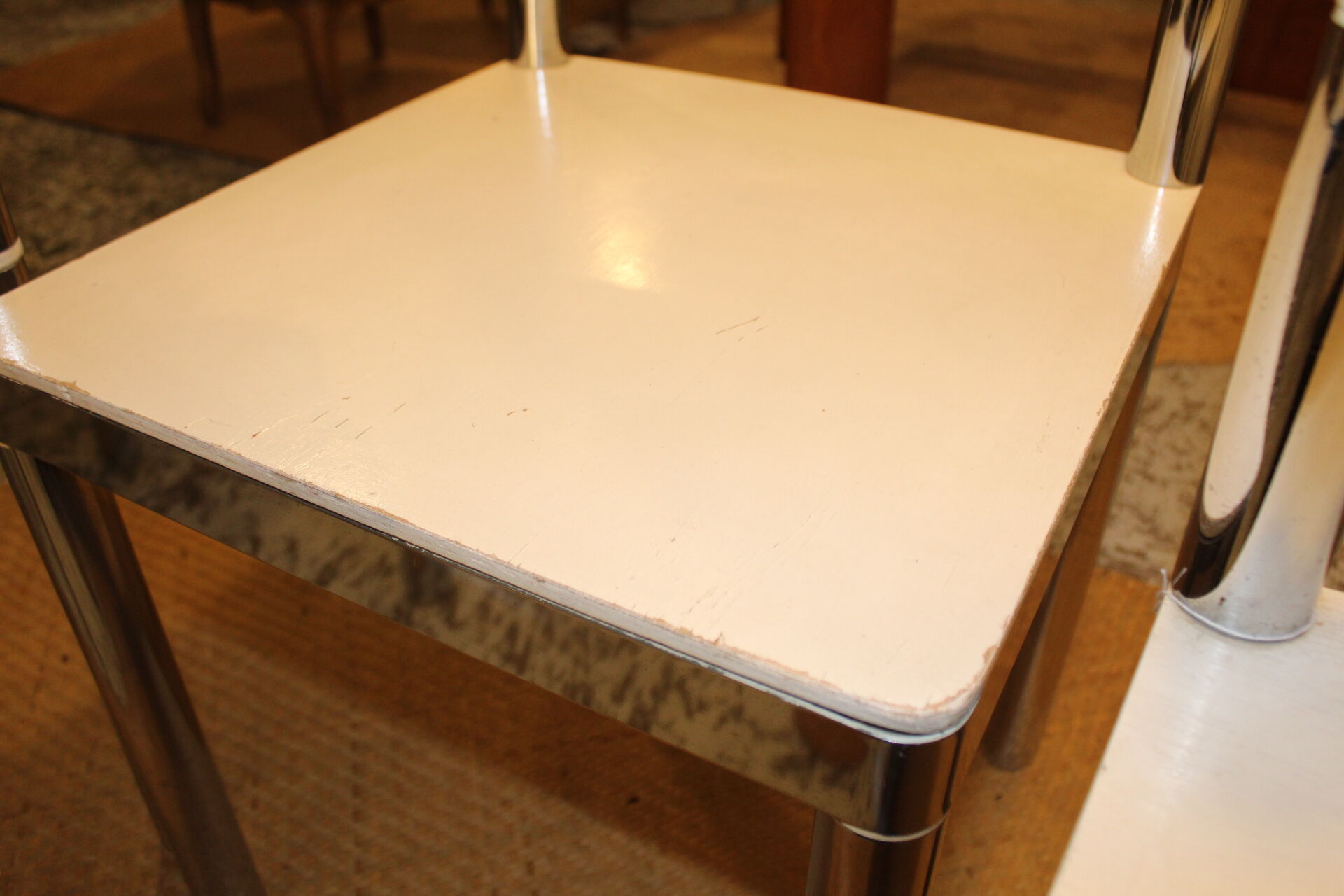 3 chairs 1970s white and stainless steel