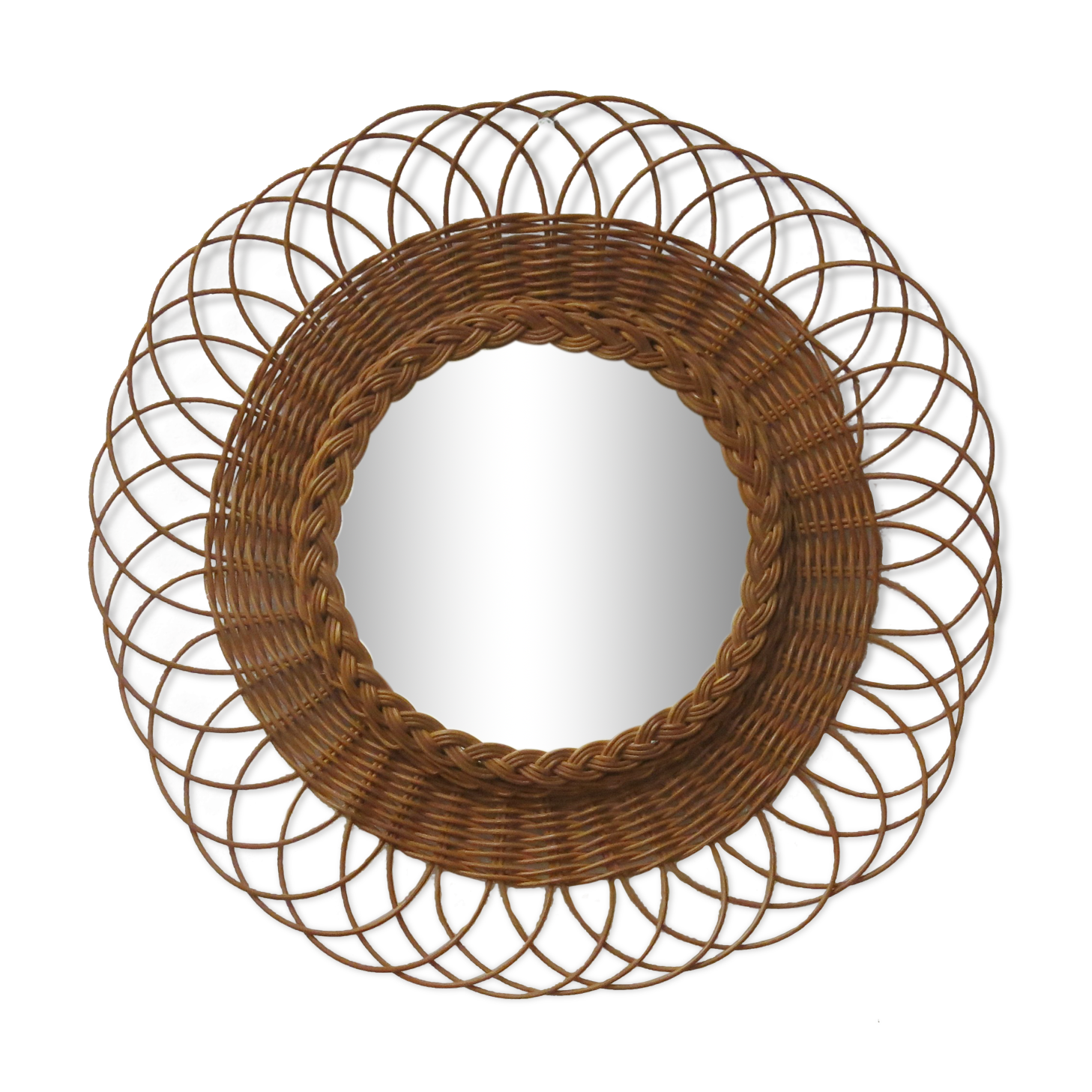 Round wicker rattan mirror 48cm