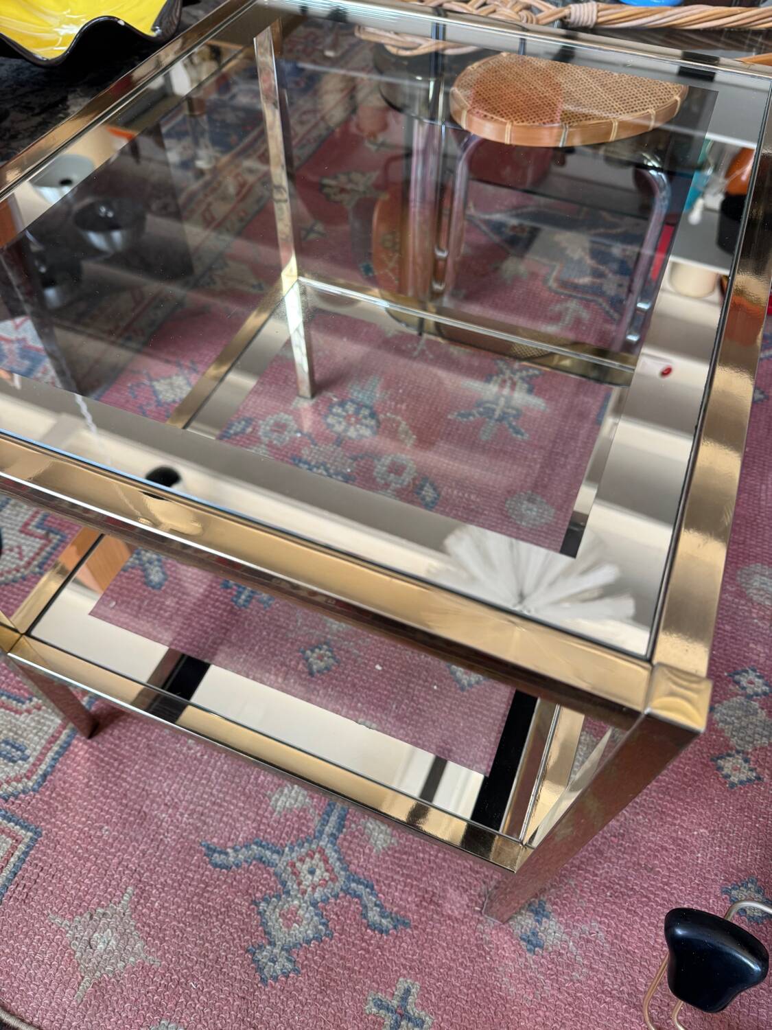 70s mirrored glass side table