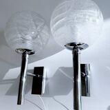 Pair of Murano Glass Chrome Wall Lights