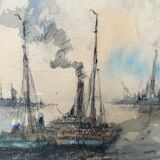 Tableau peinture "vue du port"