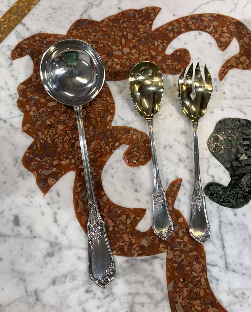 Silver-plated metal box RAVINET D'ENFERT - Ladle + salad service