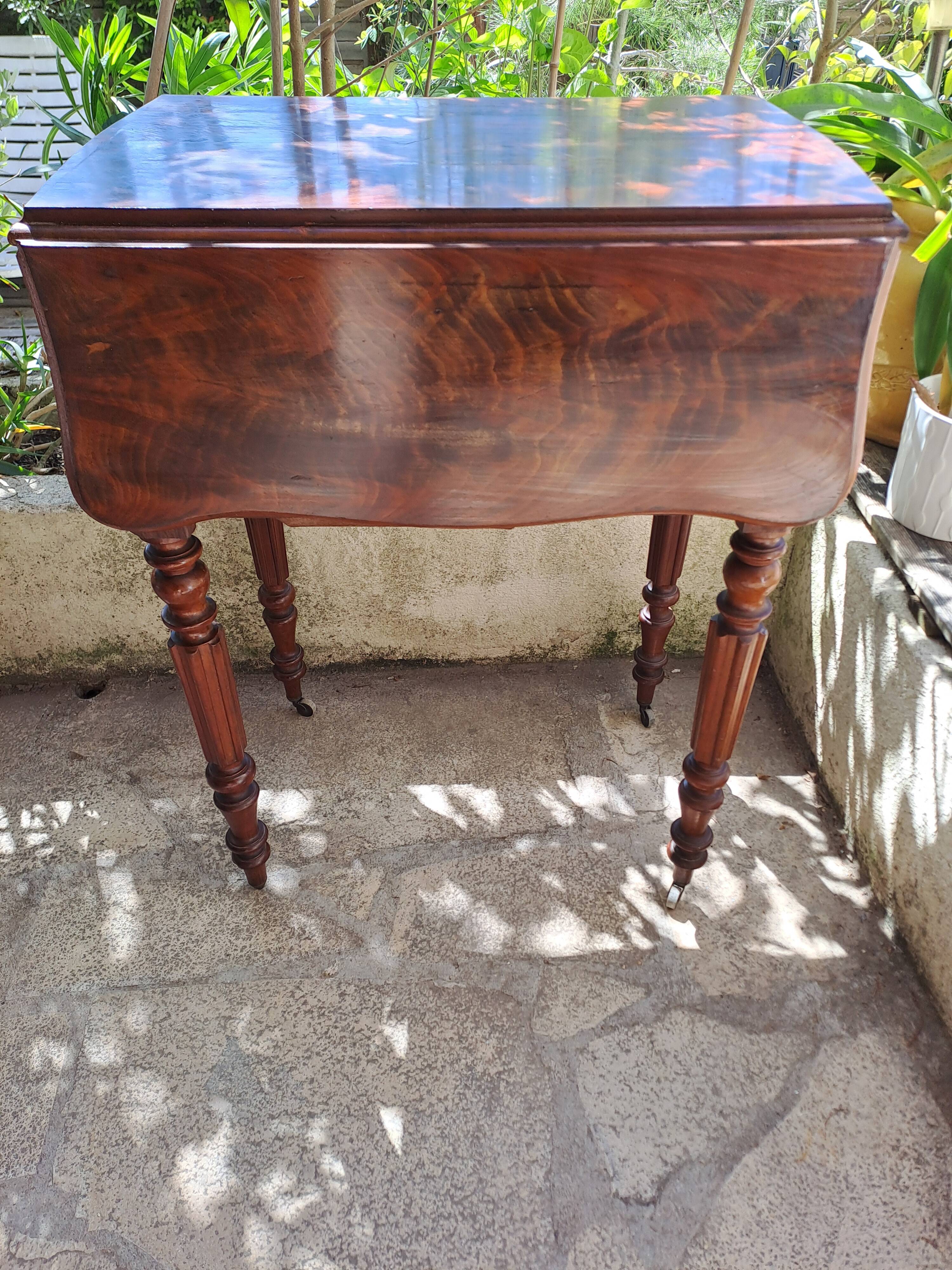 Foldable side table for washing or applying makeup in varnished solid wood 1920