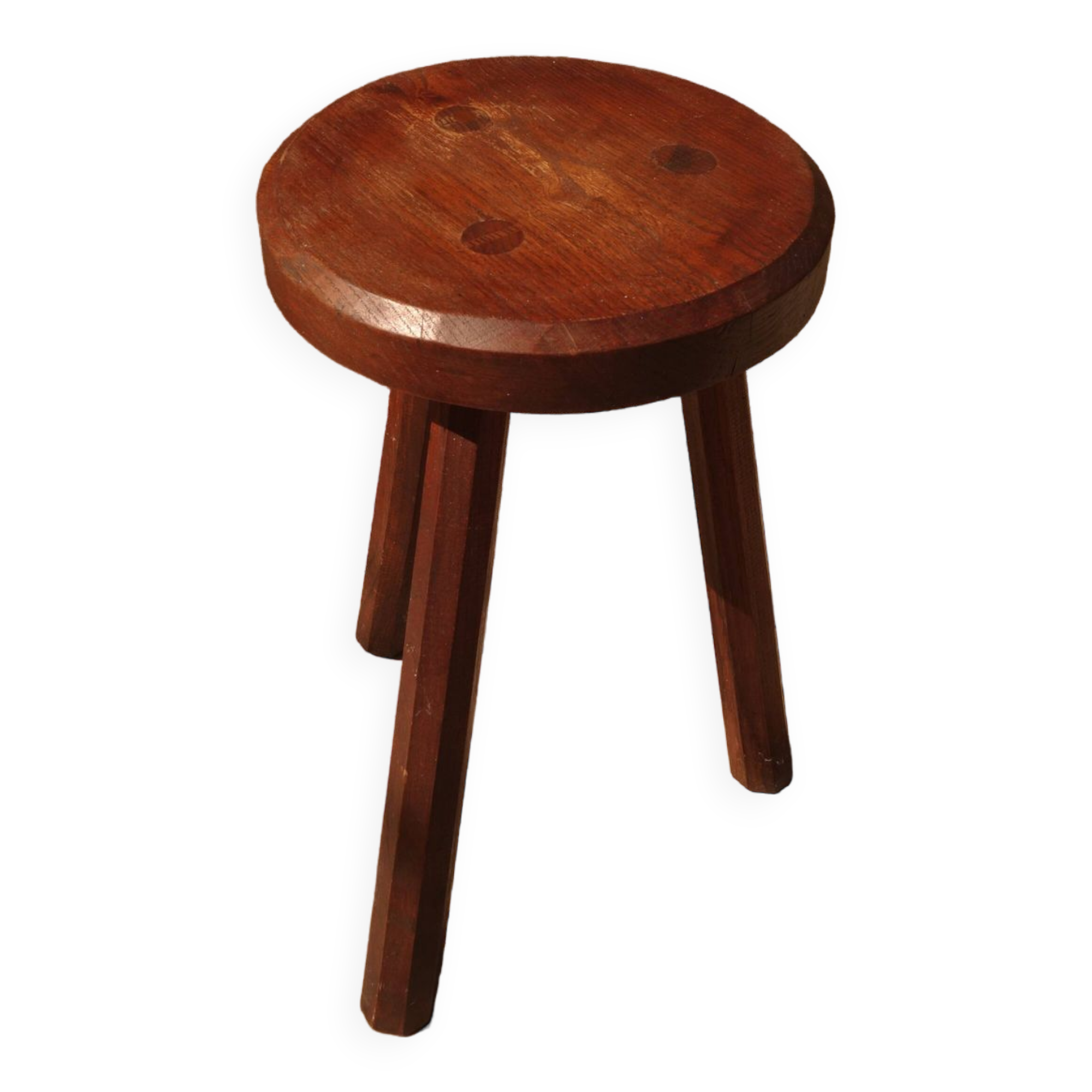 Brutalist tripod stool from the 50s in wood.
