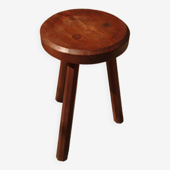 Brutalist tripod stool from the 50s in wood.
