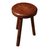 Brutalist tripod stool from the 50s in wood.