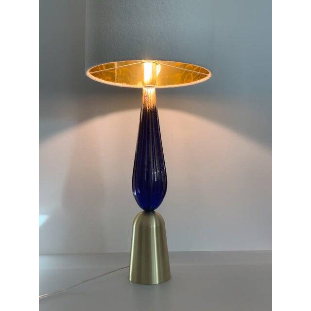 Contemporary Gold and Blue Murano Glass Table Lamp