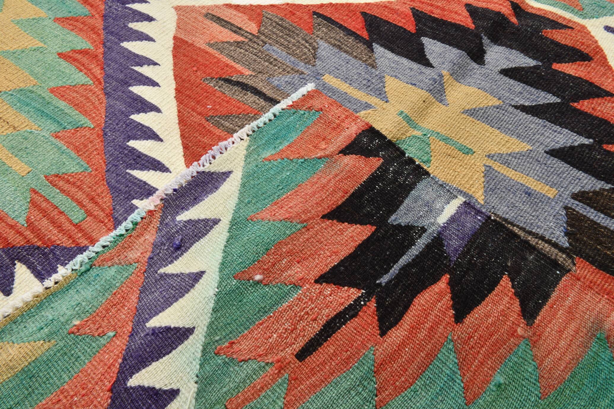 6x7 Kilim Multicolor Geometric Style Anatolian Kilim Rug, 166x230 Cm