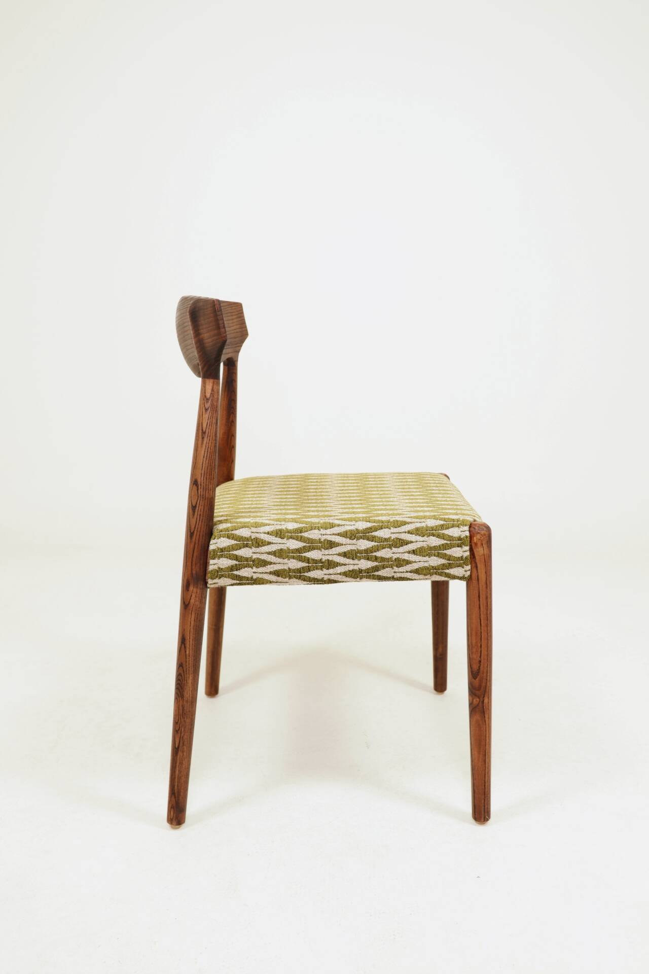 Set 2 Dining Chairs Solid Wood Ash Green Jacquard Fabric