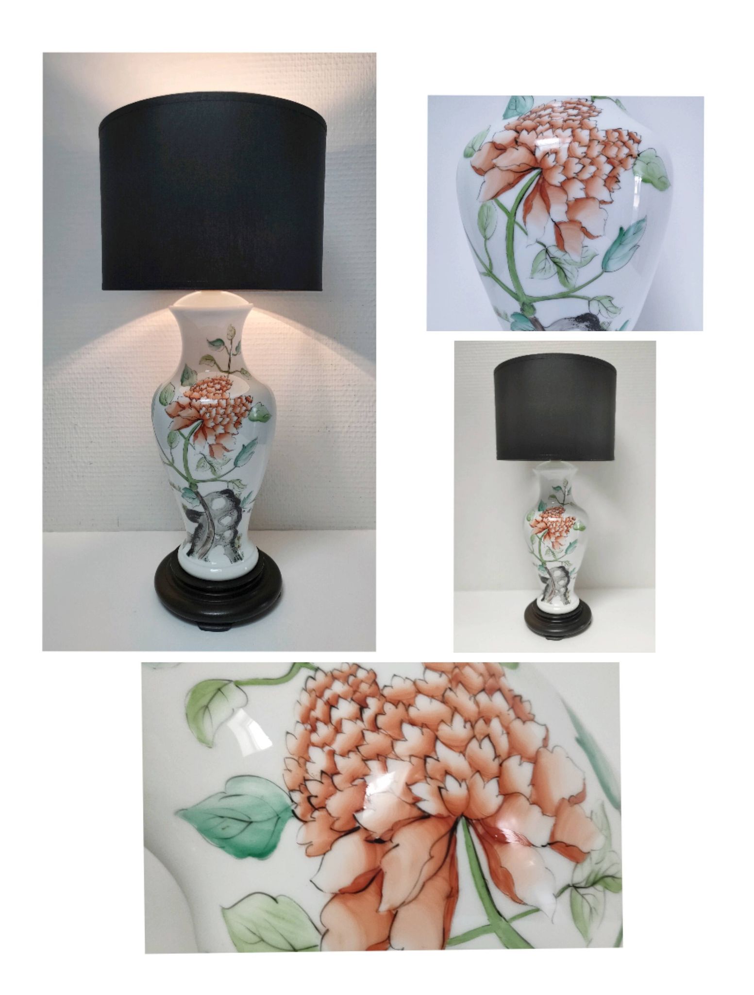 pied de lampe décor pivoine vintage