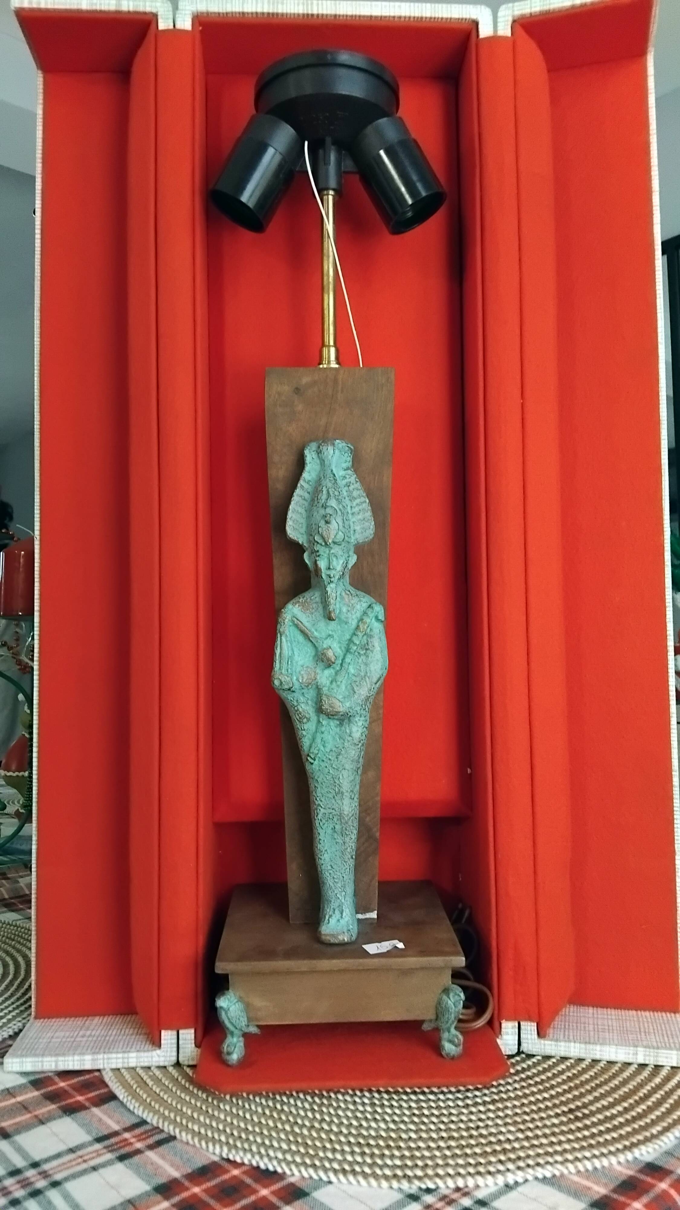 Lampe égyptienne osiris  bronze teck vintage  avec ecrin