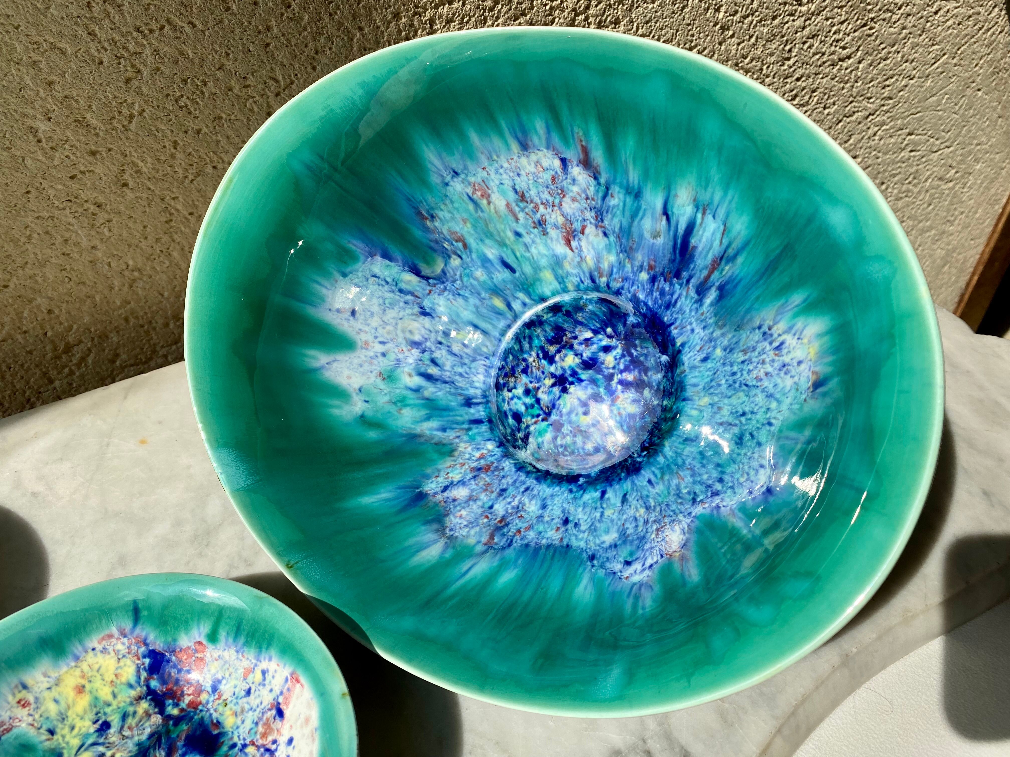 Salad bowl dessert service & 8 ramekins sandstone from the vintage Morvan 70s