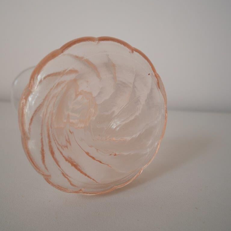 Pair of glass candle holders, pink and green