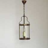 French Vintage Brass 2 Light Hanging Lantern With Cylindrical Glass Shade 4948