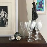 Set of 8 crystal wine glasses engraved 1960