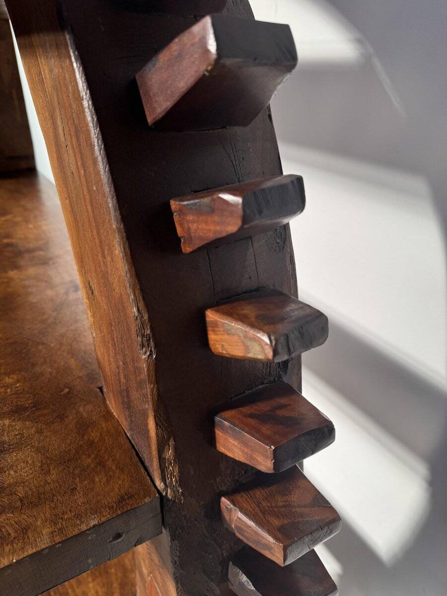 Vintage Brazilian folk art handmade round wall cabinet in Cumaru wood, 1960s