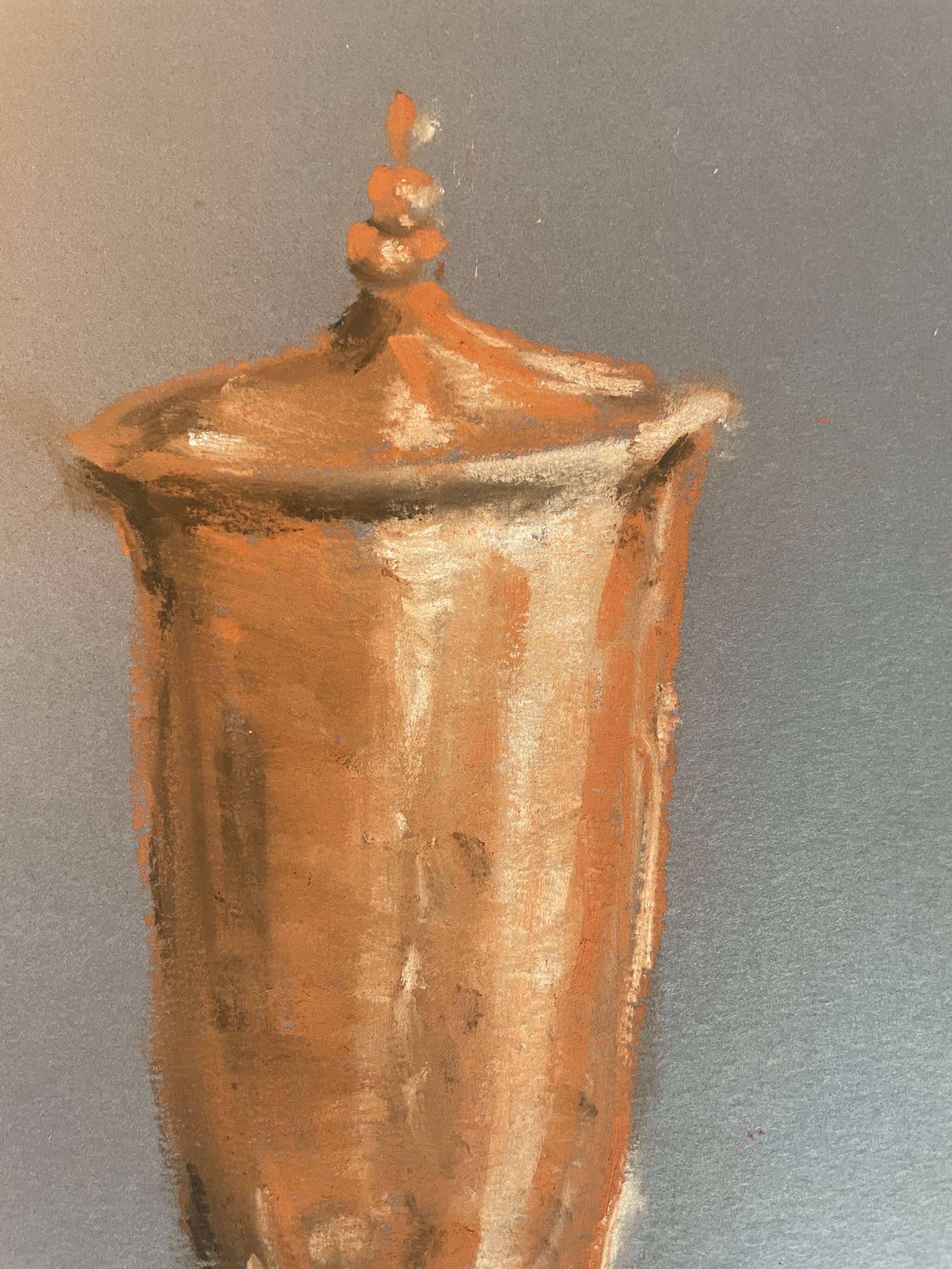 Signed painting Pastel terracotta "the terracotta jar" indigo paper