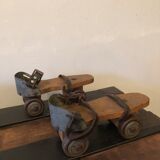 Wooden and metal roller skates
