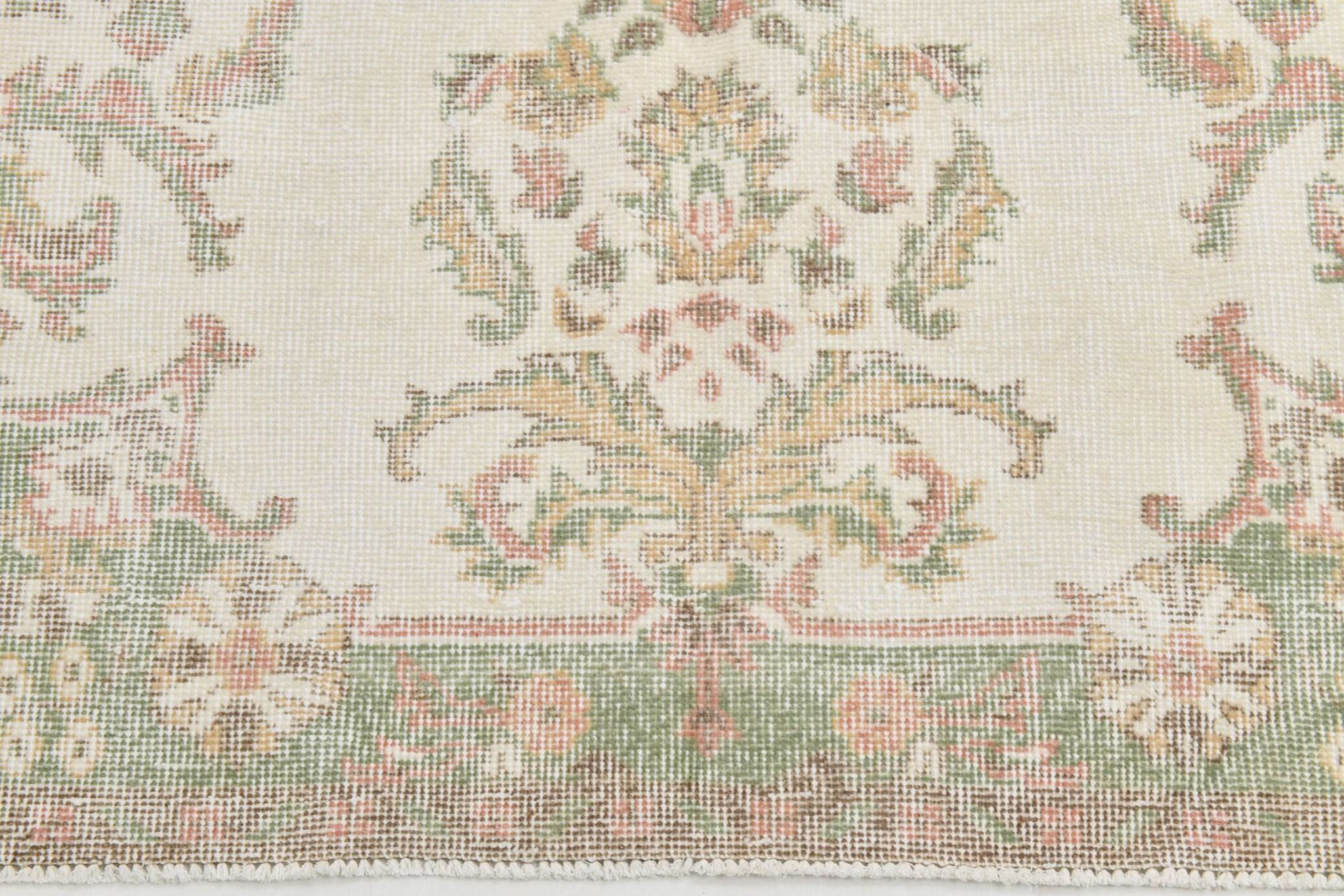 Tapis vintage à motif floral oriental beige et crème 6x11, 189x329 cm