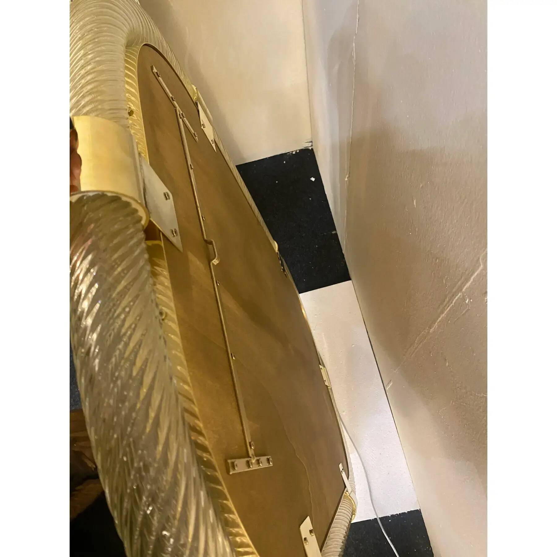 Pair of Gold Leaf Murano Glass Wall Mirrors, Italian "Torciglione" Design