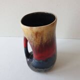 Vase vintage en céramique jaune, rouge et bleue