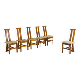 Chaises de salle à manger postmodernes sculpturales en bois avec dossier incurvé, années 1980
