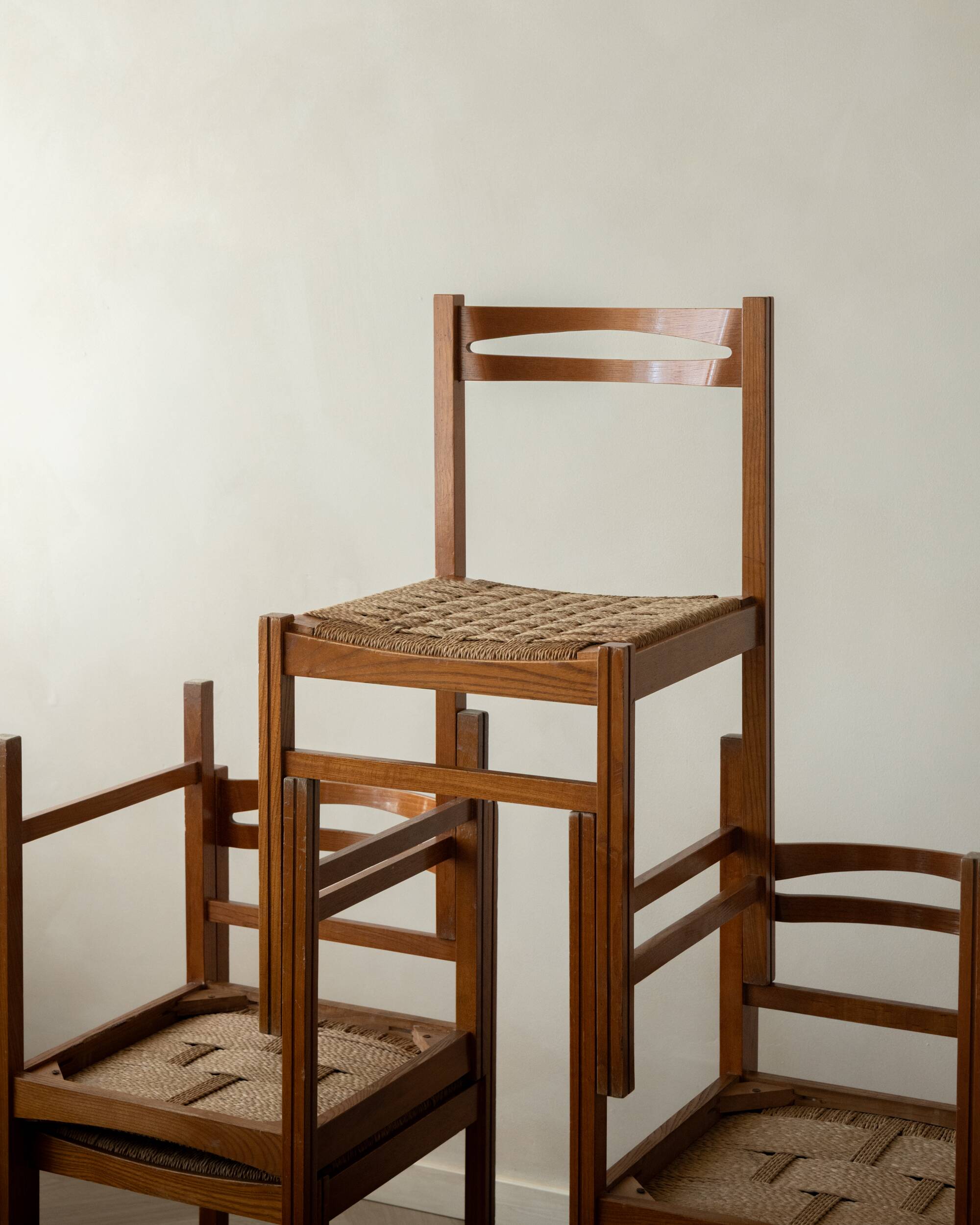 Chaises de salle à manger vintage italiennes rustiques modernes par Snaidero, années 1970, ensemble de 5