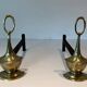 Pair of Bronze Chenets in Neoclassical Style in the Form of an Oil Lamp
