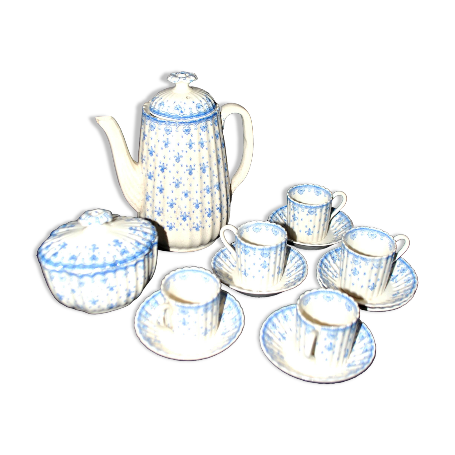 Antique Copeland English earthenware Fleur-de-lis coffee service, 19th century