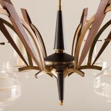 Italian mid-century Murano glass and teak chandelier attributed to Stilnovo, 1960s