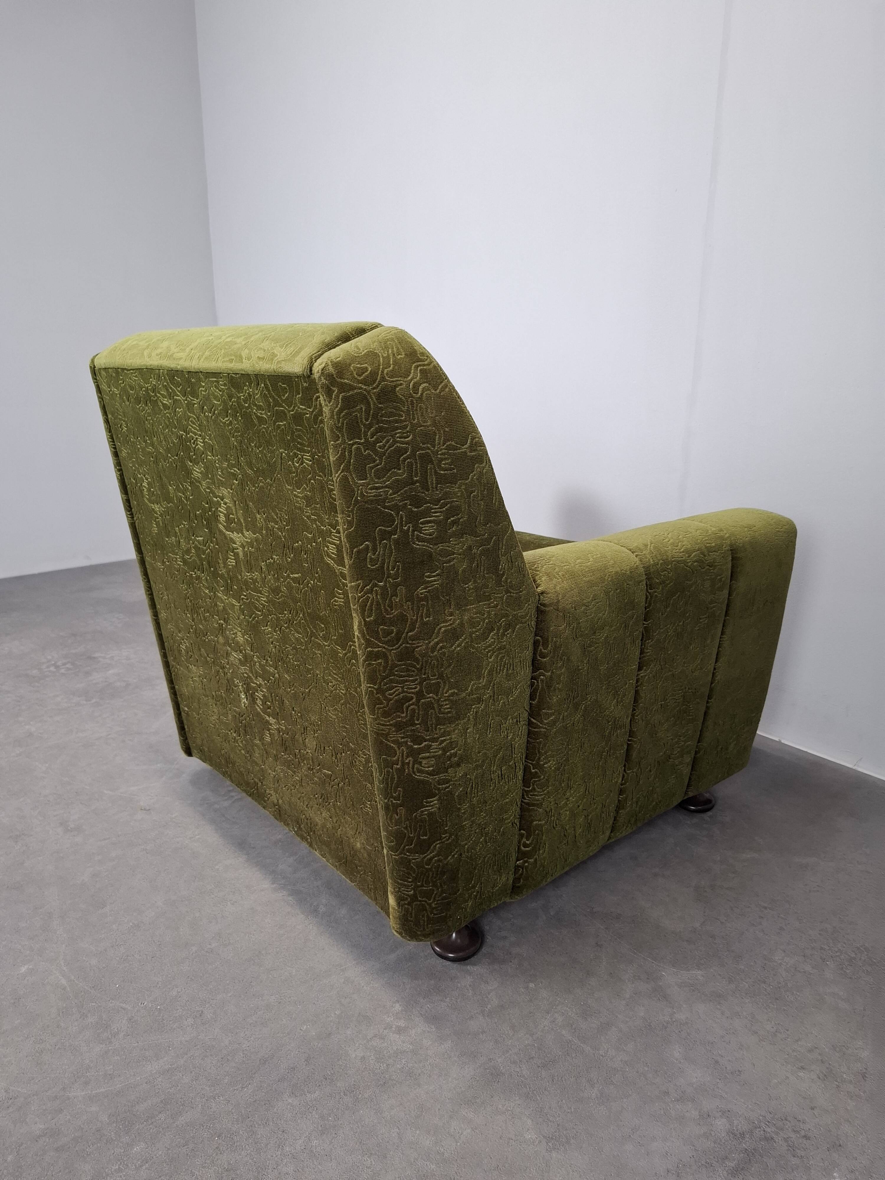 Mid-Century Czechoslovak Green Plush Armchair, 1970s