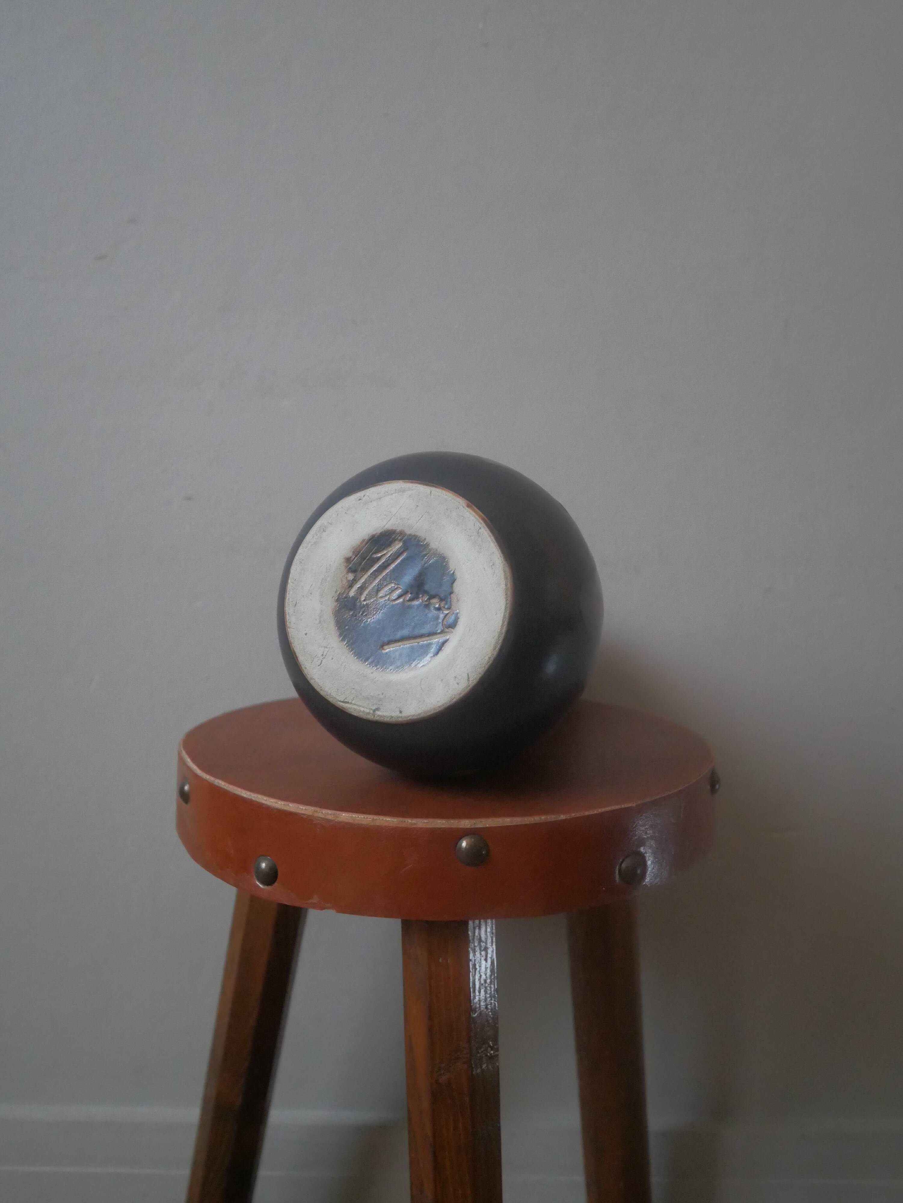 Designer ceramic vase from the 50s, bluish gray signature Jean-Marie Maure, handcrafted