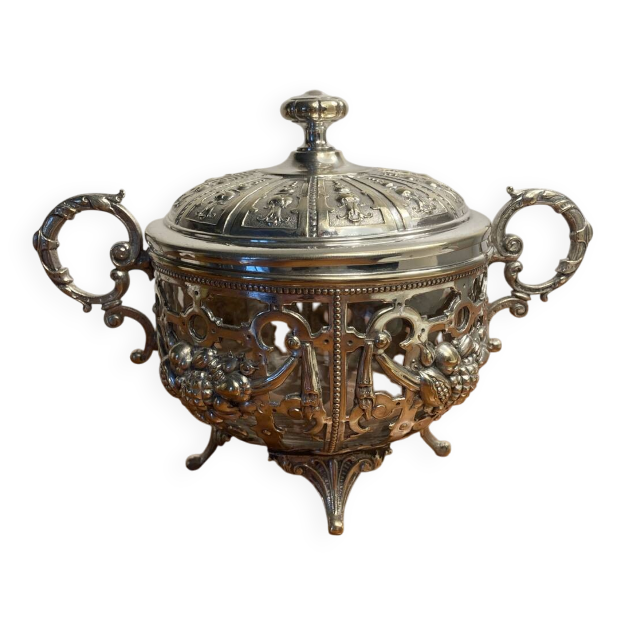 Sugar bowl, silver-plated bonbonnière, late 19th century.