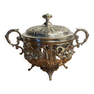 Sugar bowl, silver-plated bonbonnière, late 19th century.