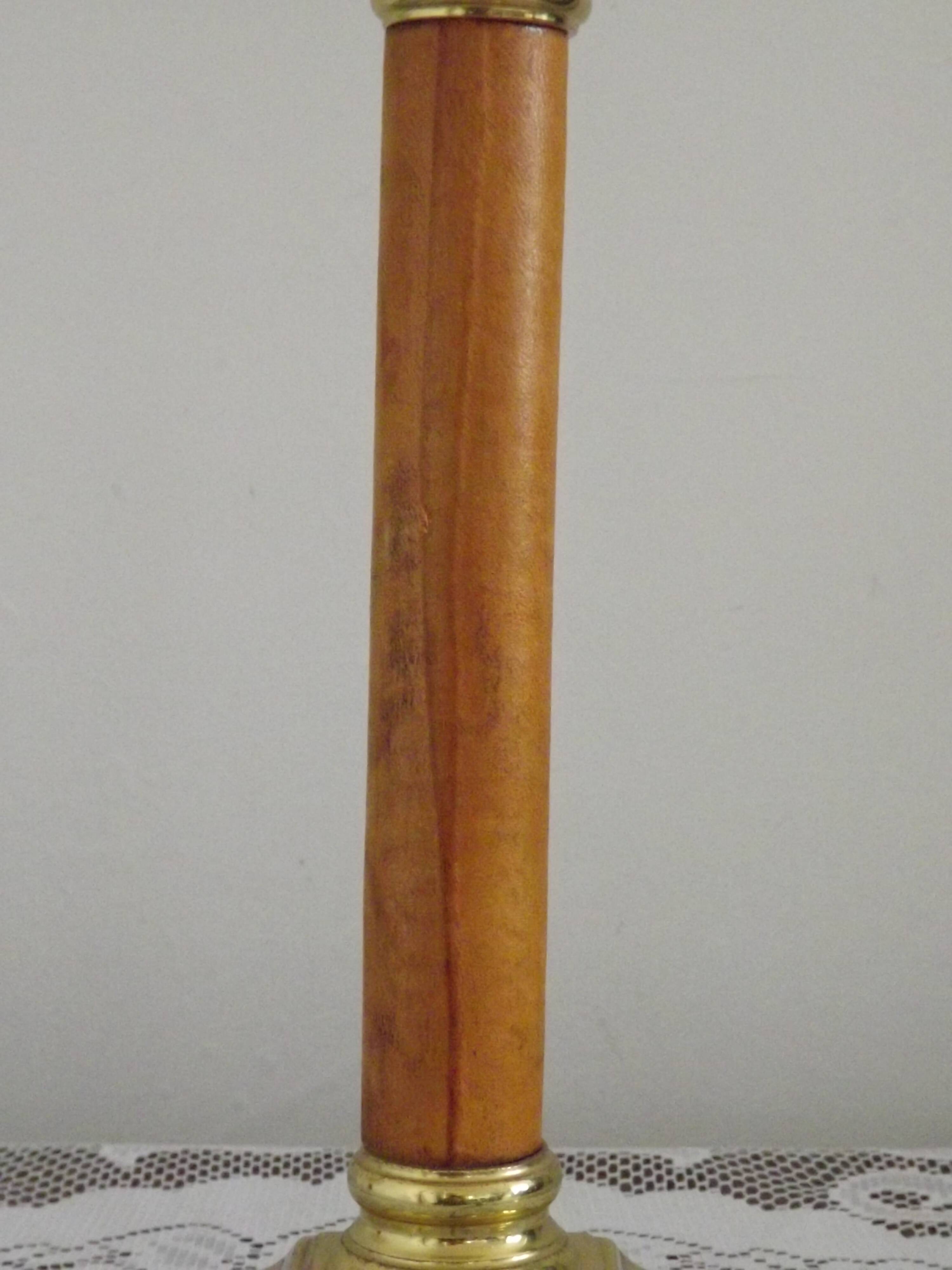 Tall French Mid Century Table Lamp Square Base With Beige and Gold Shade