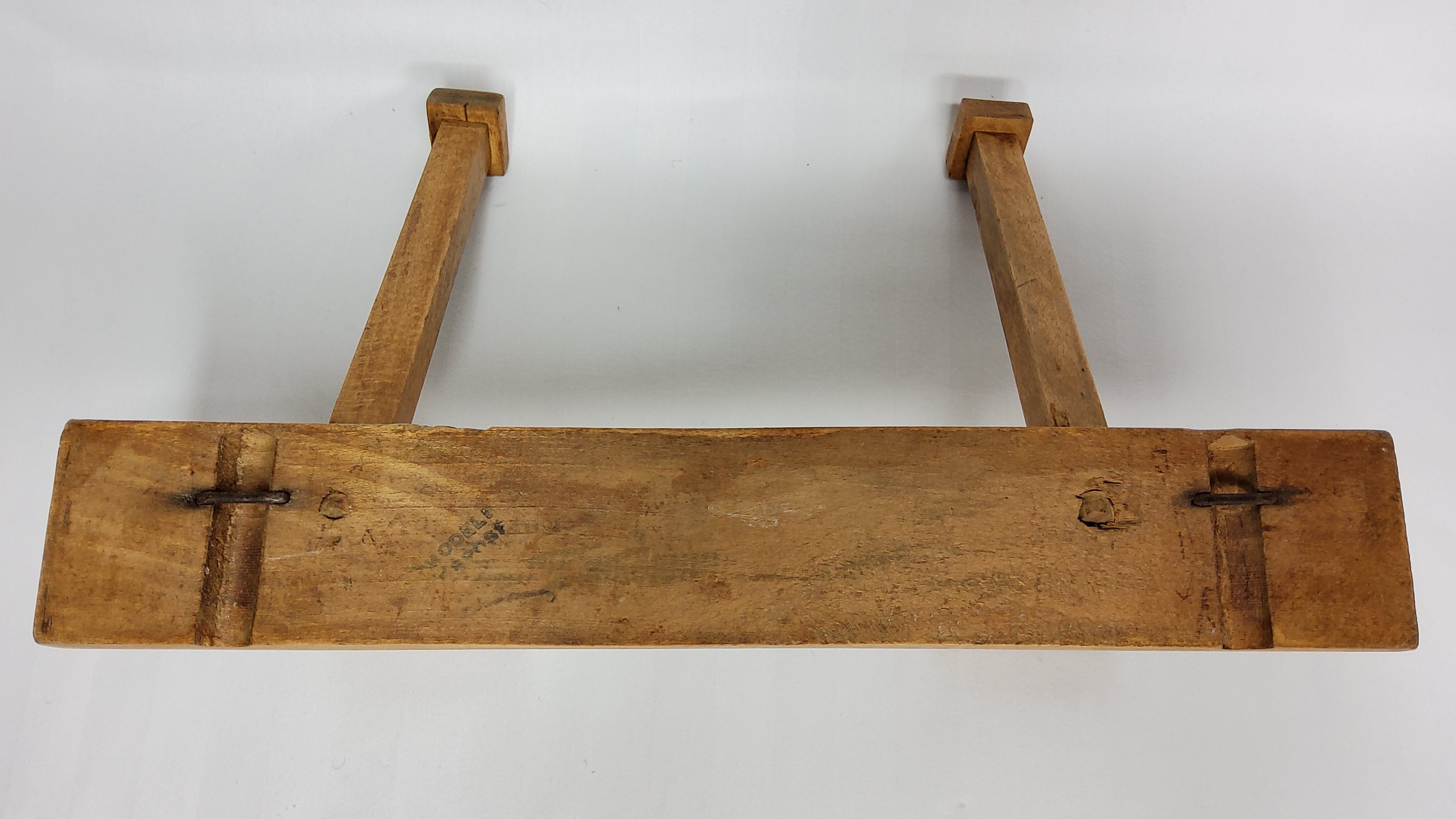 Vintage solid wood wall coat rack, two hooks, 35 cm