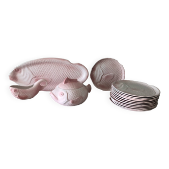 Pink fish service “Salins earthenware” 15 pieces