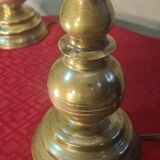 Pair of antique brass lamps, glass lampshades, 42x20, stained glass, Tiffany style.ent